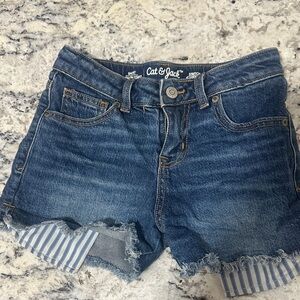 Cat & Jack Kids Blue Denim Shorts with Striped Cuffs